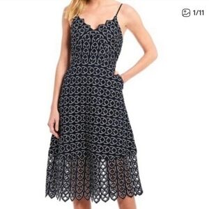 Gianni Bini Lace Crochet Eyelet Irma Midi Dress Cutout Scallop Nautical Garden O